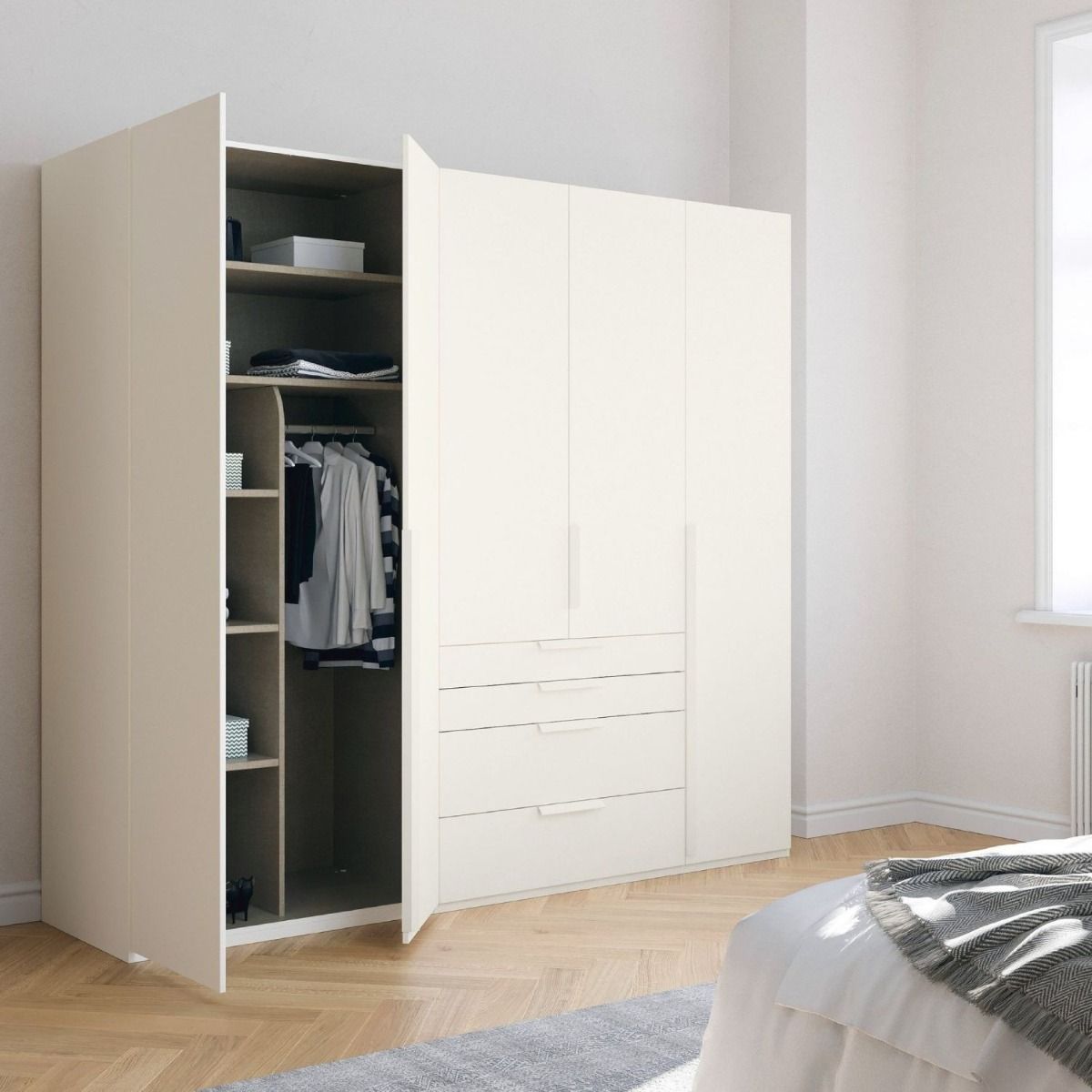 Oakwood Rauch Purisma White 5 Door Hinged  Combi Wardrobe 251CM