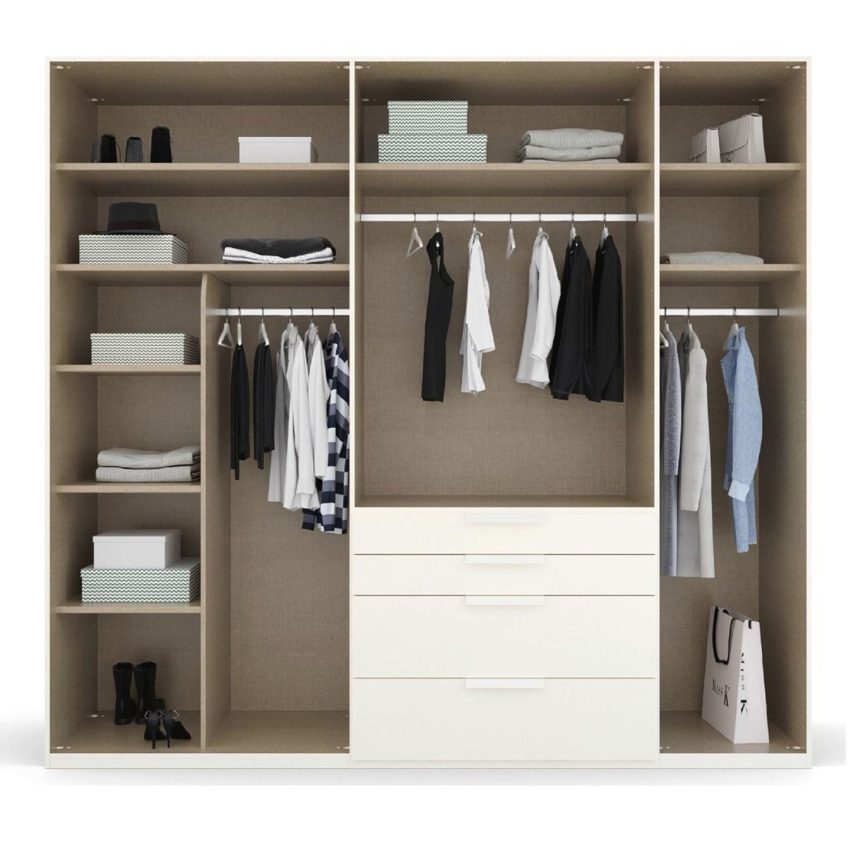 Oakwood Rauch Purisma White 5 Door Hinged  Combi Wardrobe 251CM