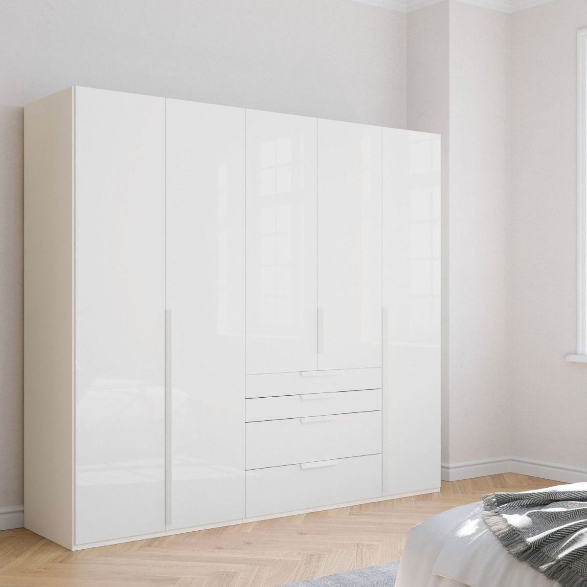Oakwood Rauch Purisma White 5 Door Hinged  Combi Wardrobe 251CM