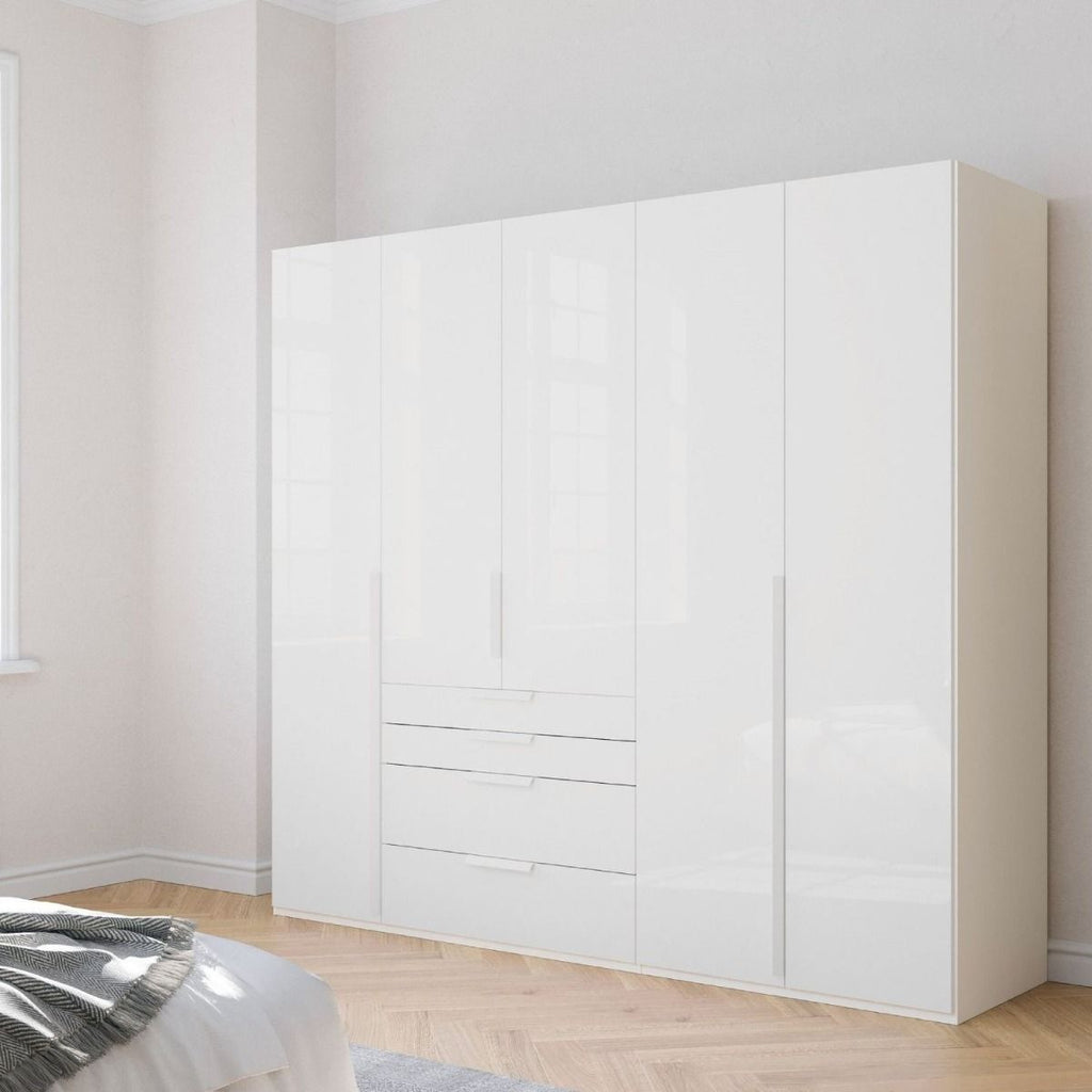 Oakwood Rauch Purisma White 5 Door Hinged  Combi Wardrobe 251CM