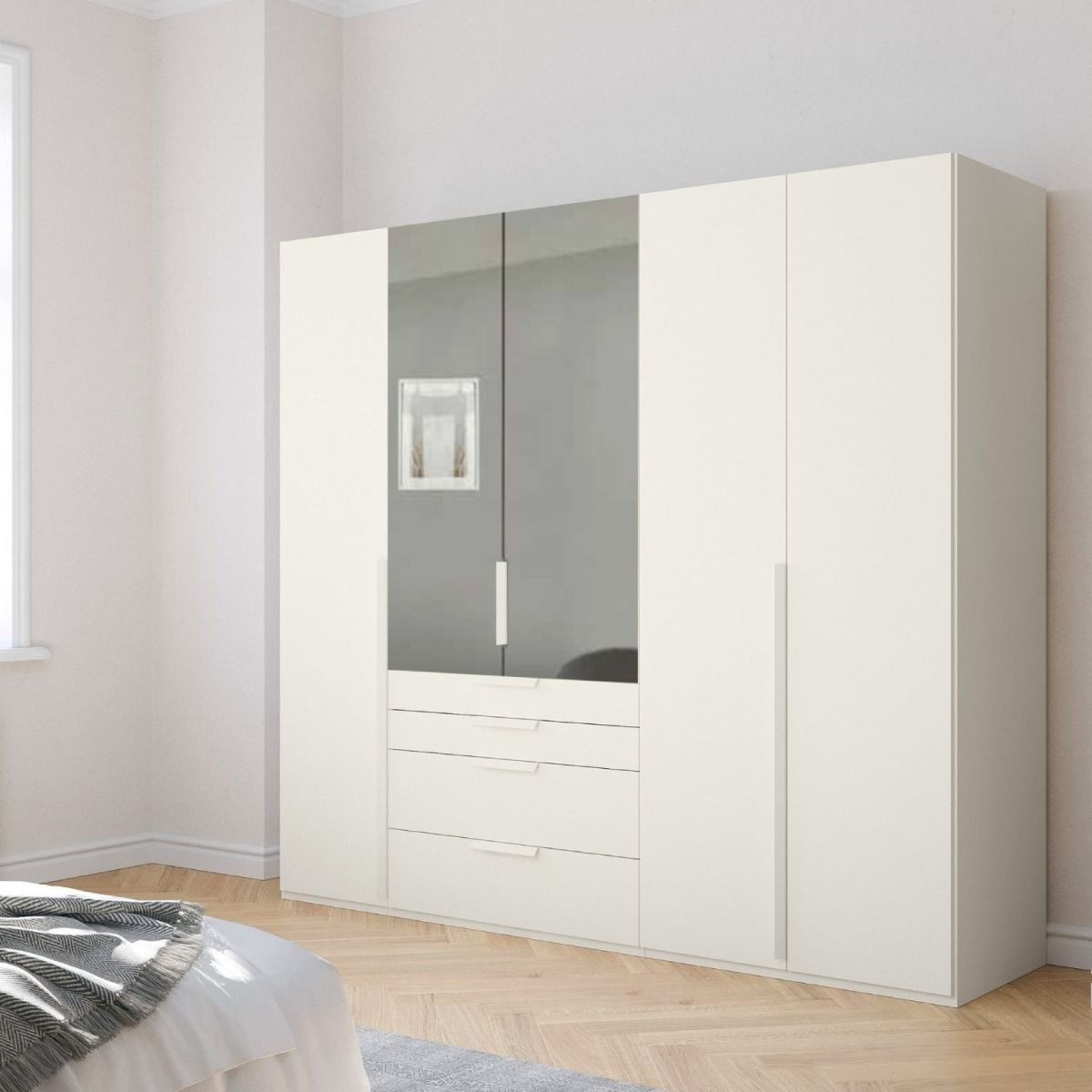 Oakwood Rauch Purisma White 5 Door Hinged  Combi Wardrobe 251CM