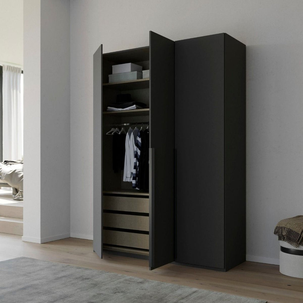 Oakwood Rauch Purisma 3 Door Hinged Graphite Fully Loaded Wardrobe 150CM