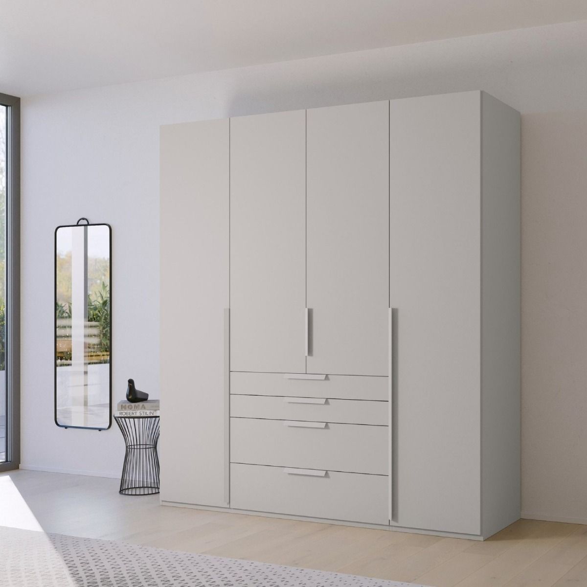 Oakwood Rauch Purisma Silk Grey 4 Door Hinged  Combi Wardrobe 201CM