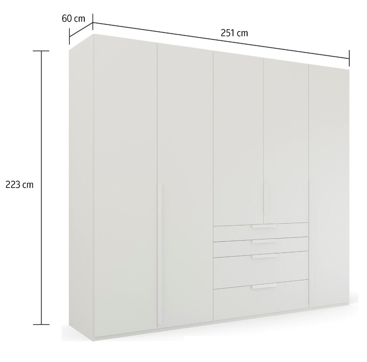 Oakwood Rauch Purisma Silk Grey 5 Door Hinged  Combi Wardrobe 251CM
