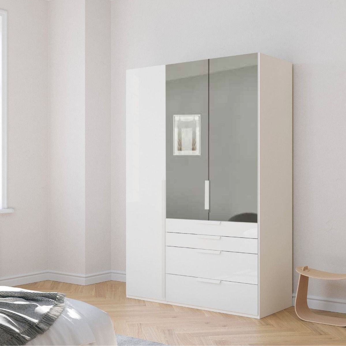 Oakwood Rauch Purisma White 3 Door Hinged  Combi Wardrobe