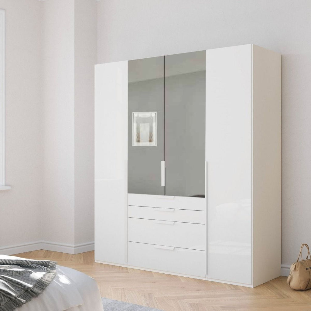 Oakwood Rauch Purisma White 4 Door Hinged  Combi Wardrobe 201CM