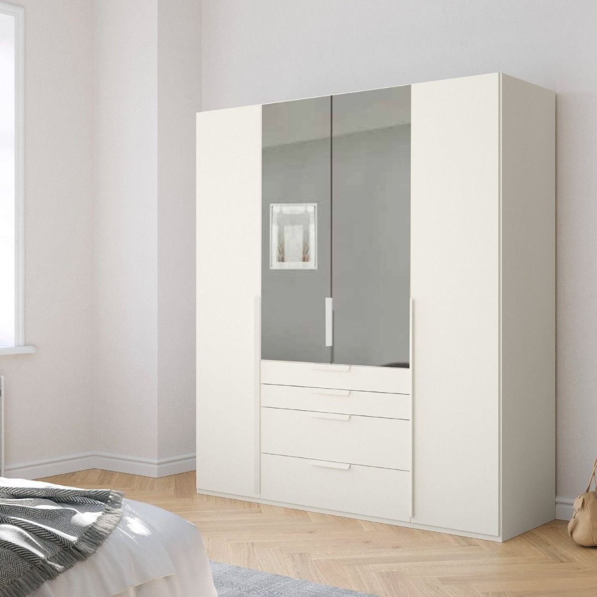 Oakwood Rauch Purisma White 4 Door Hinged  Combi Wardrobe 201CM