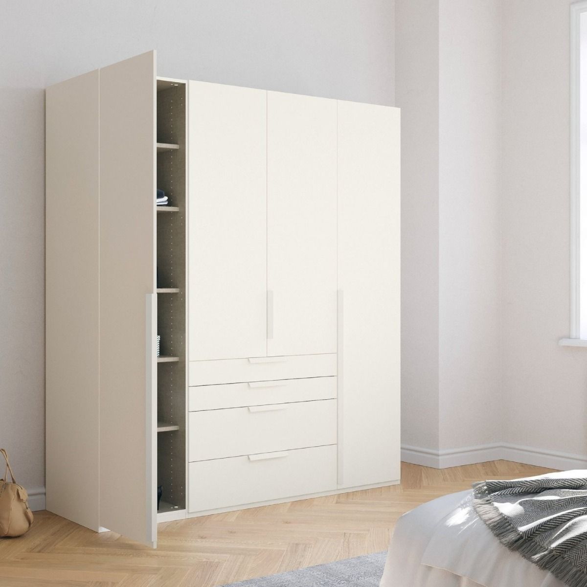 Oakwood Rauch Purisma White 4 Door Hinged  Combi Wardrobe 201CM