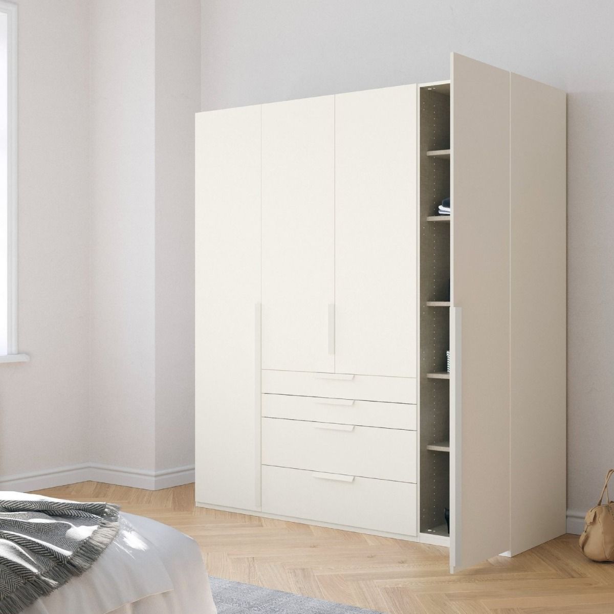 Oakwood Rauch Purisma White 4 Door Hinged  Combi Wardrobe 201CM