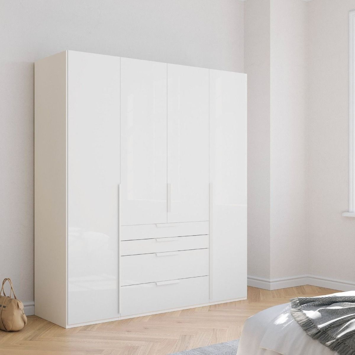 Oakwood Rauch Purisma White 4 Door Hinged  Combi Wardrobe 201CM