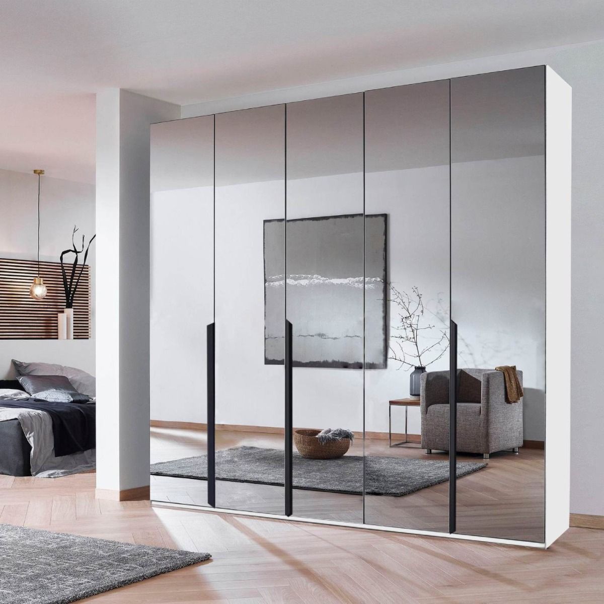 Oakwood Rauch Epsilon 5 Door Hinged 226CM Full Mirror Wardrobe