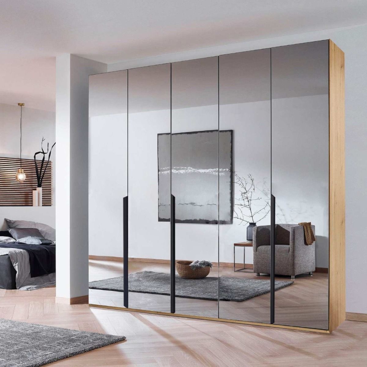 Oakwood Rauch Epsilon 5 Door Hinged 226CM Full Mirror Wardrobe