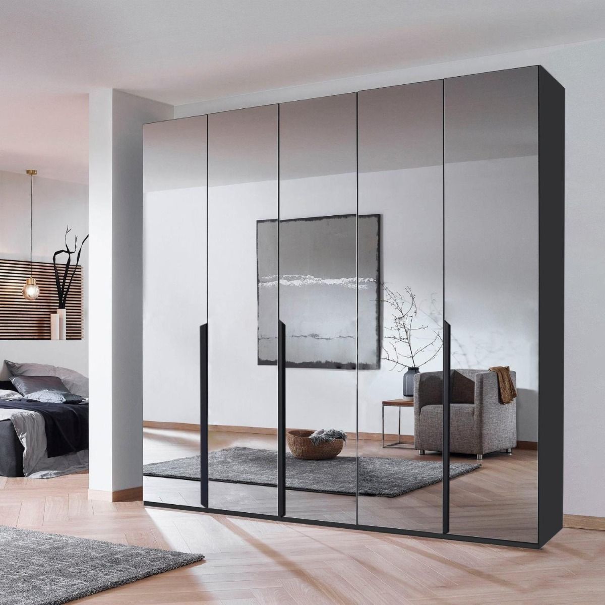 Oakwood Rauch Epsilon 5 Door Hinged 226CM Full Mirror Wardrobe