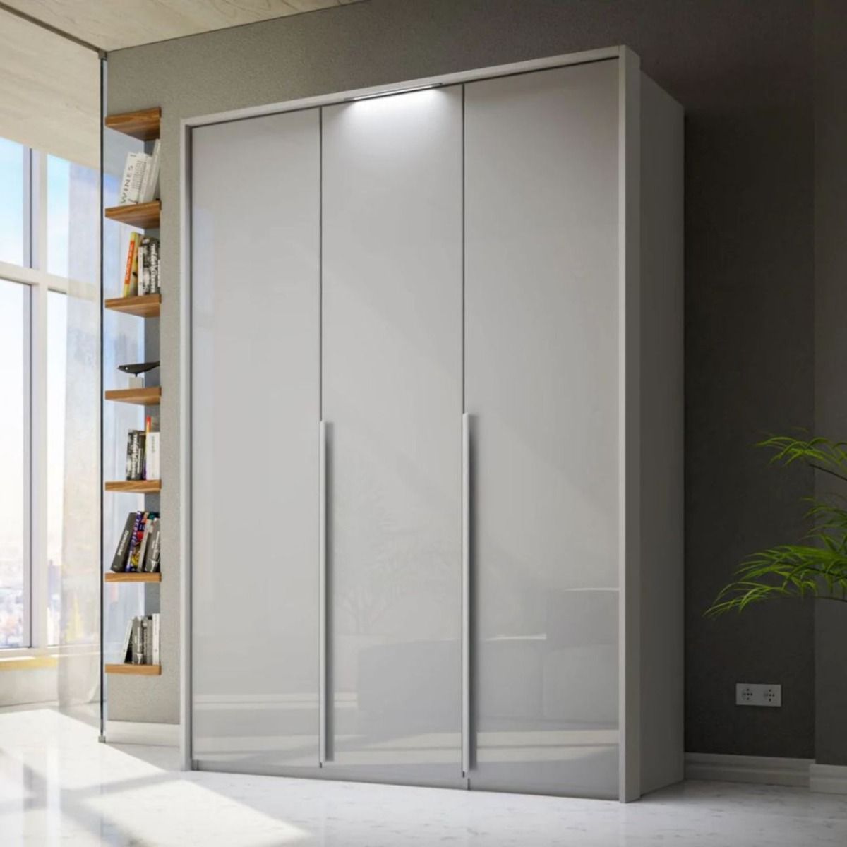 Oakwood Rauch Purisma 3 Door Hinged Silk Grey Fully Loaded Wardrobe 150CM