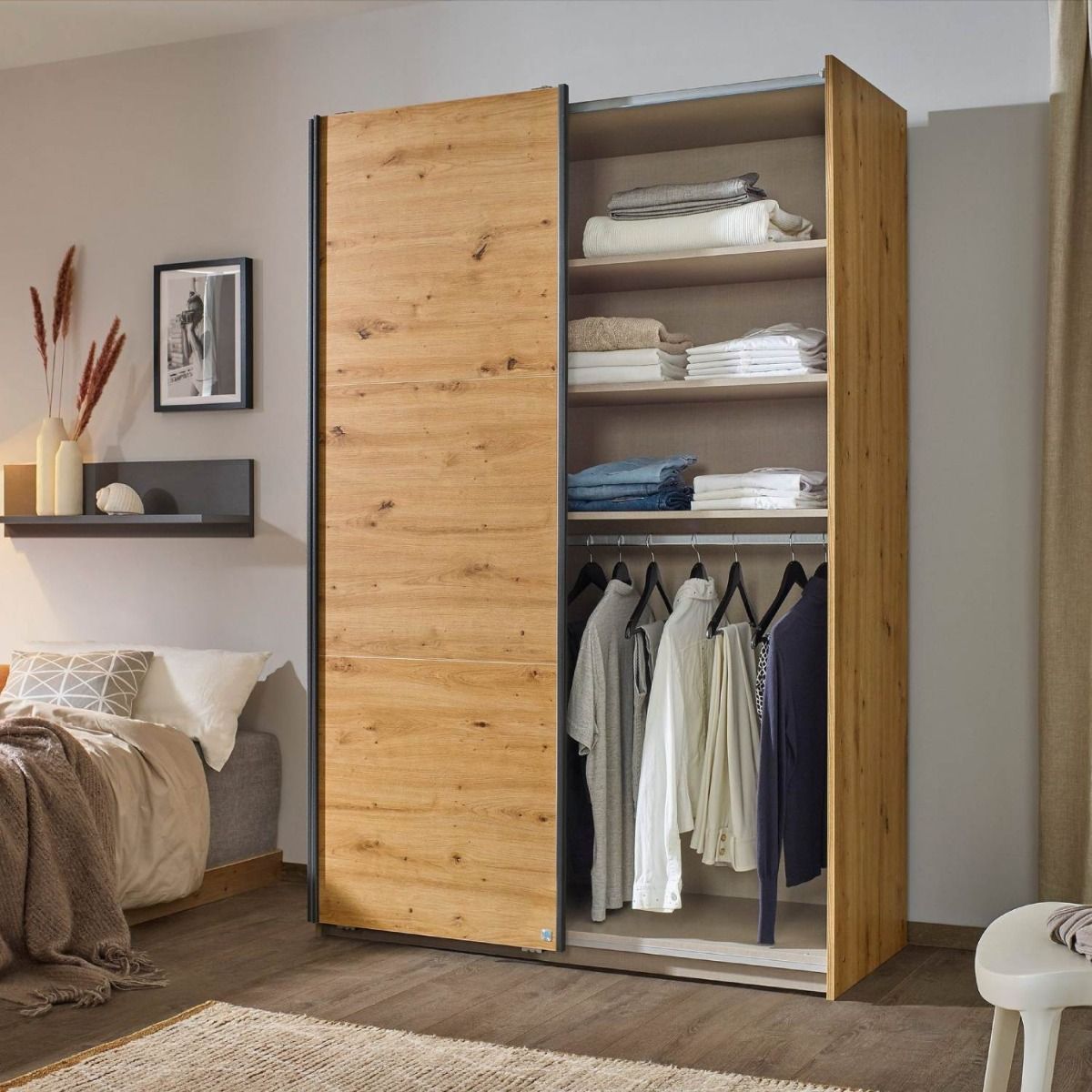 Oakwood Rauch Bristol Artisan Oak Sliding Door Wardrobe 131CM
