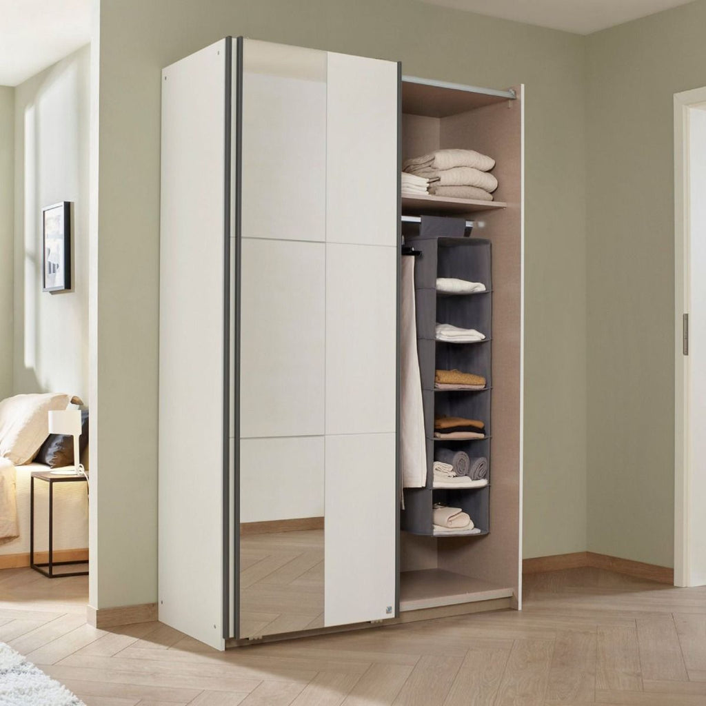 Oakwood Rauch Dresden 131CM Width White Sliding Door Wardrobe With Mirror