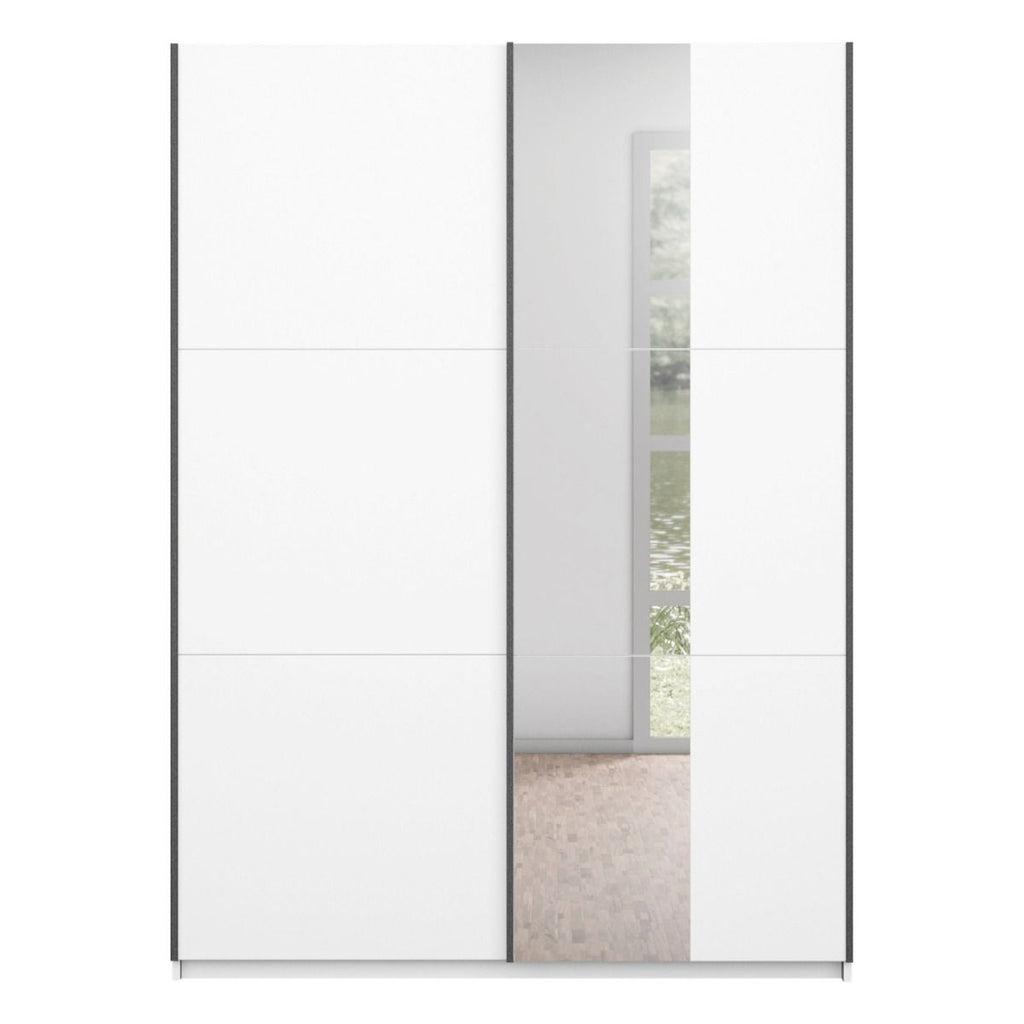 Oakwood Rauch Dresden 131CM Width White Sliding Door Wardrobe With Mirror