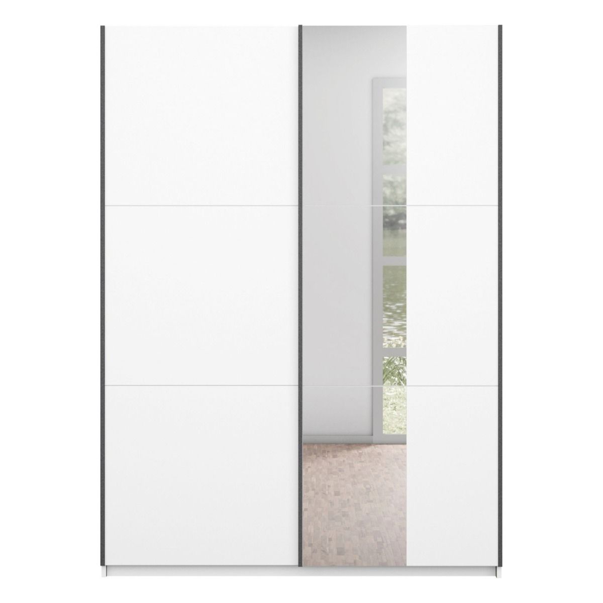 Oakwood Rauch Dresden 131CM Width White Sliding Door Wardrobe With Mirror