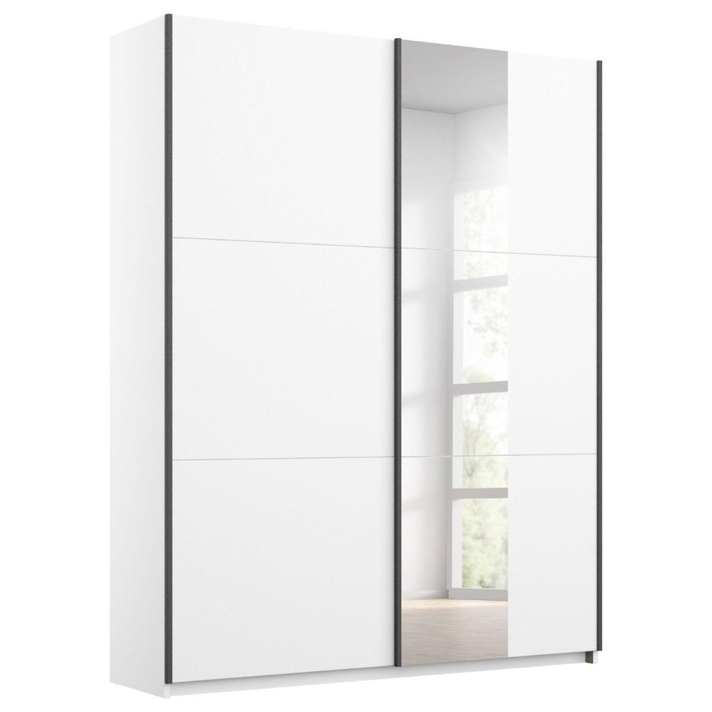 Oakwood Rauch Dresden 131CM Width White Sliding Door Wardrobe With Mirror