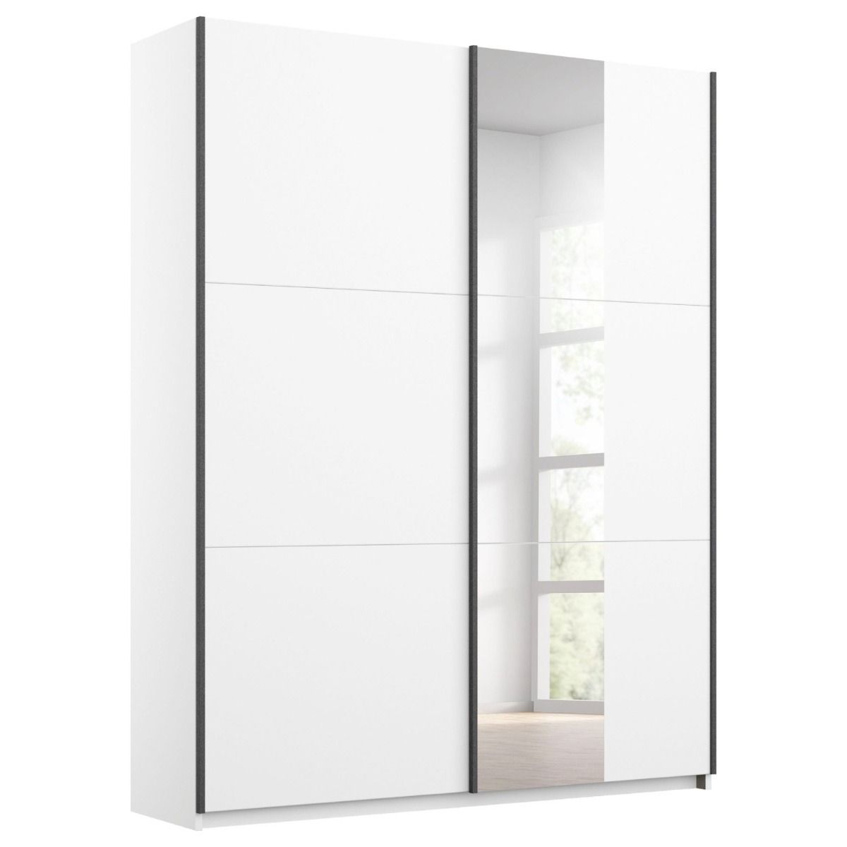 Oakwood Rauch Dresden 131CM Width White Sliding Door Wardrobe With Mirror