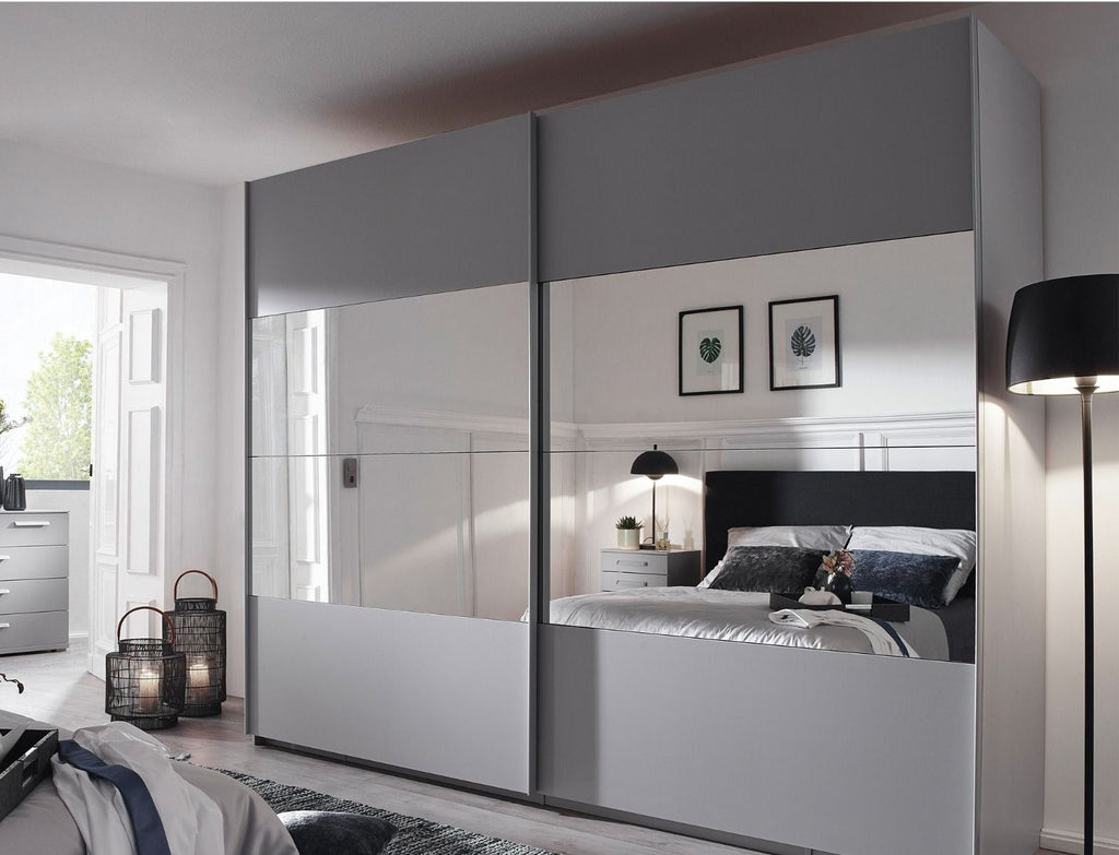 Oakwood Rauch Tarabo Silk Grey and Mirror Front Sliding Door Wardrobe