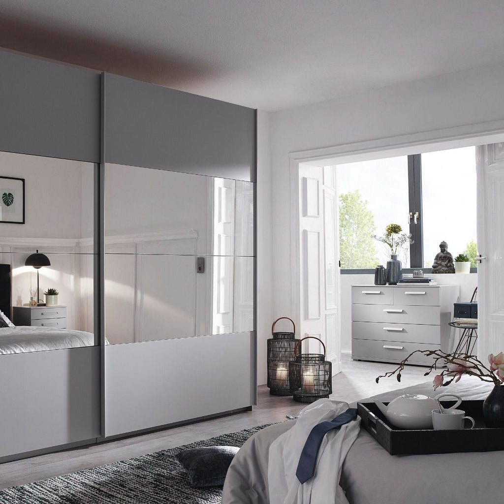 Oakwood Rauch Tarabo Silk Grey and Mirror Front Sliding Door Wardrobe
