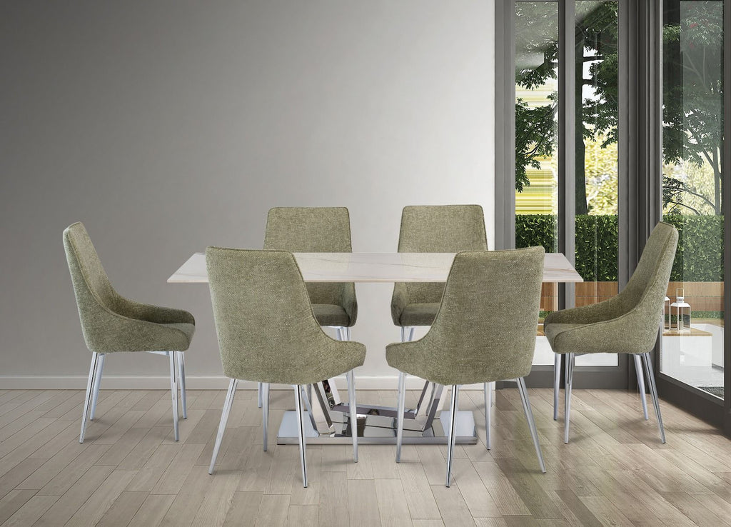 Oakwood Remi 1.8M White Kass Gold Dining Table  with Ronie Dining Chairs