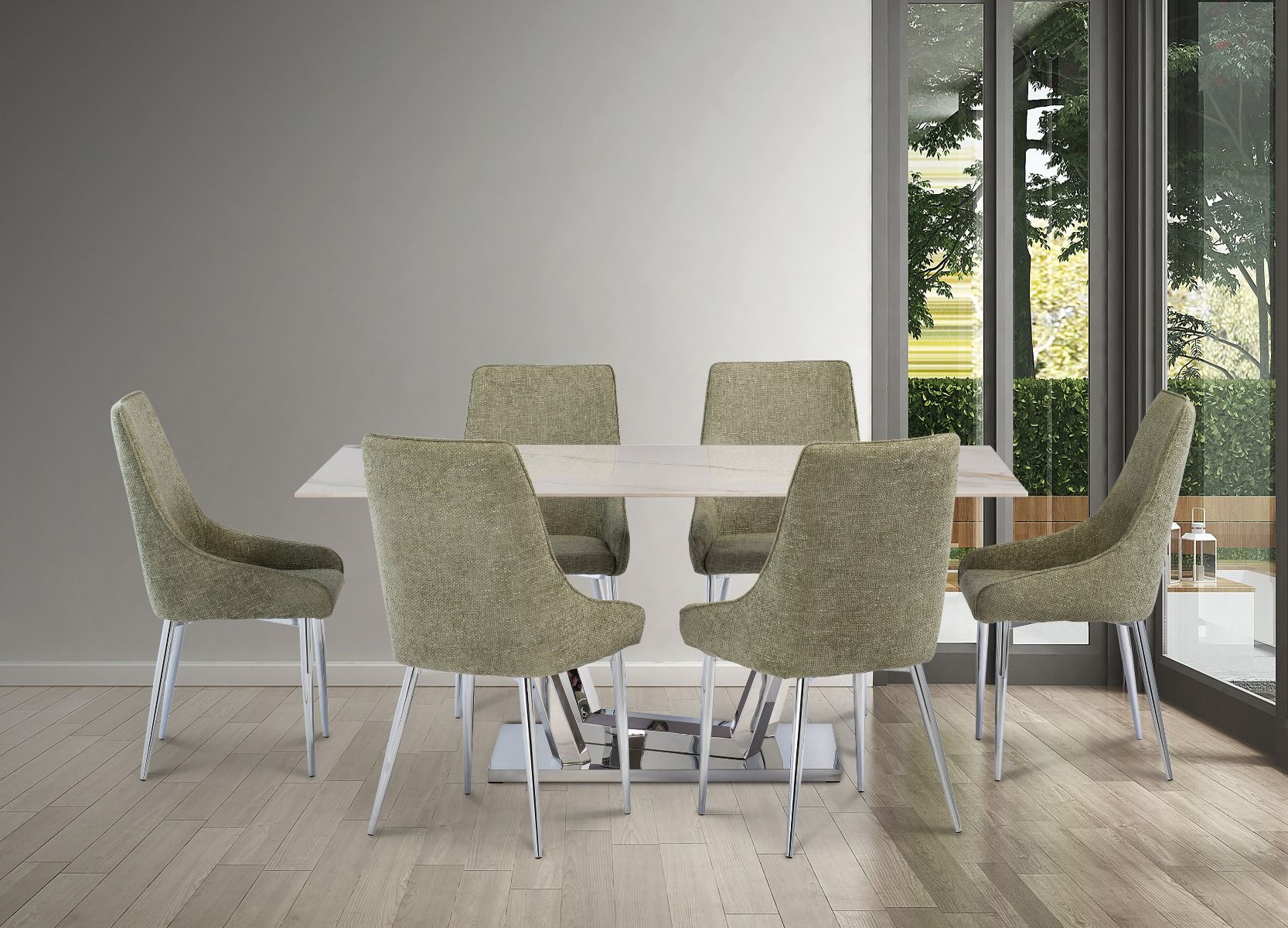 Oakwood Remi 1.8M White Kass Gold Dining Table  with Ronie Dining Chairs