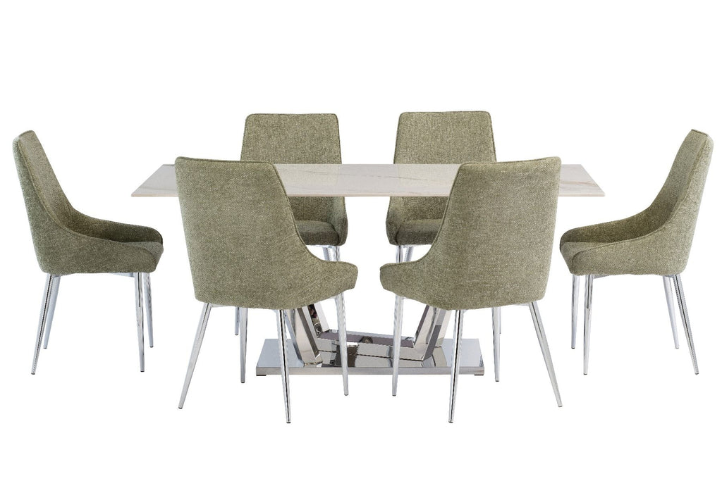 Oakwood Remi 1.8M White Kass Gold Dining Table  with Ronie Dining Chairs