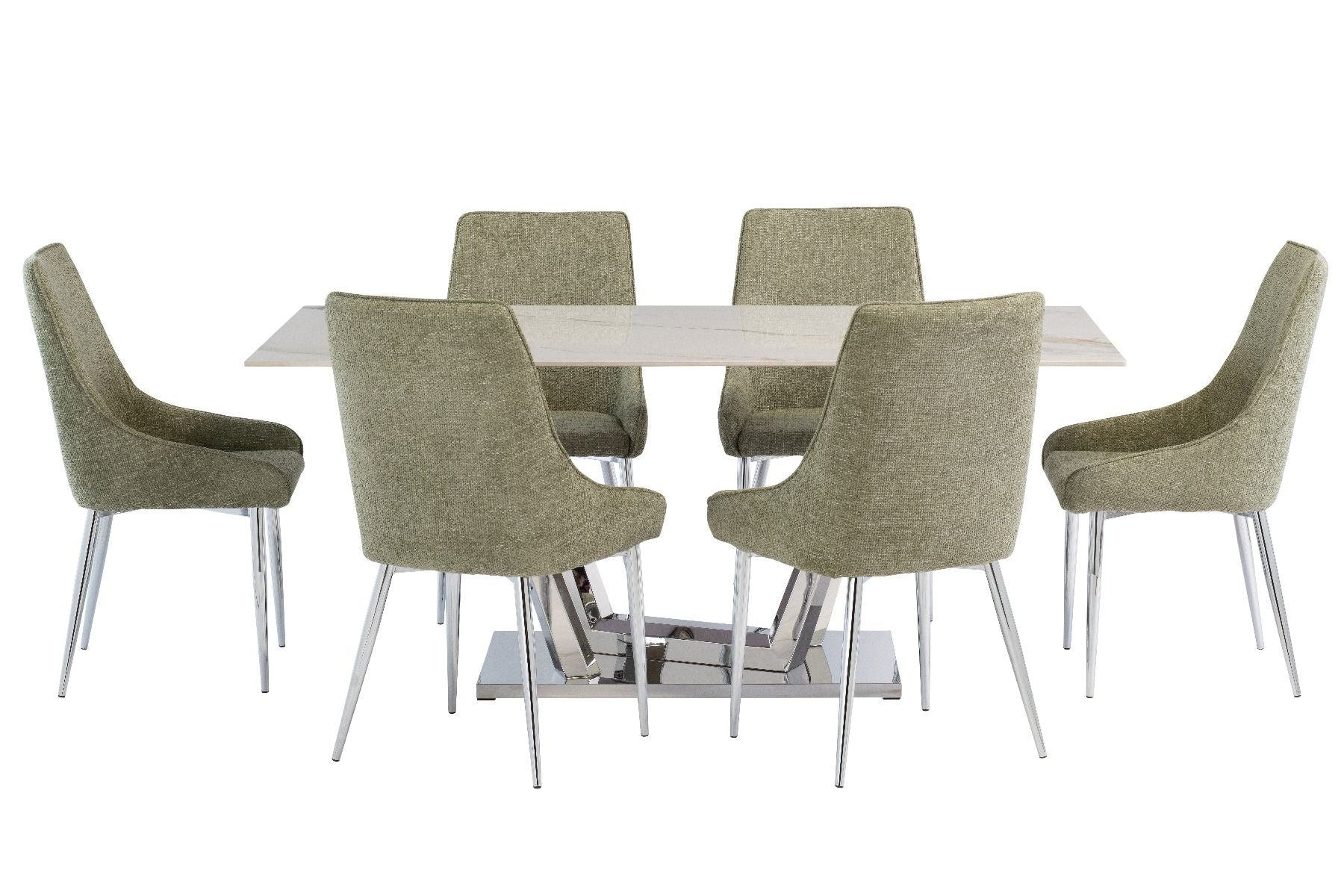 Oakwood Remi 1.8M White Kass Gold Dining Table  with Ronie Dining Chairs