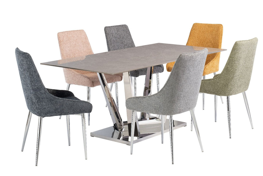 Oakwood Remi 1.8M White Kass Gold Dining Table  with Ronie Dining Chairs