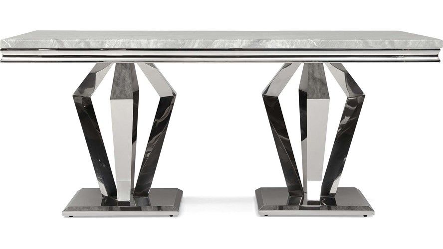 Oakwood Sorrento 1.8m Polished Steel & Grey Marble Top Dining Table