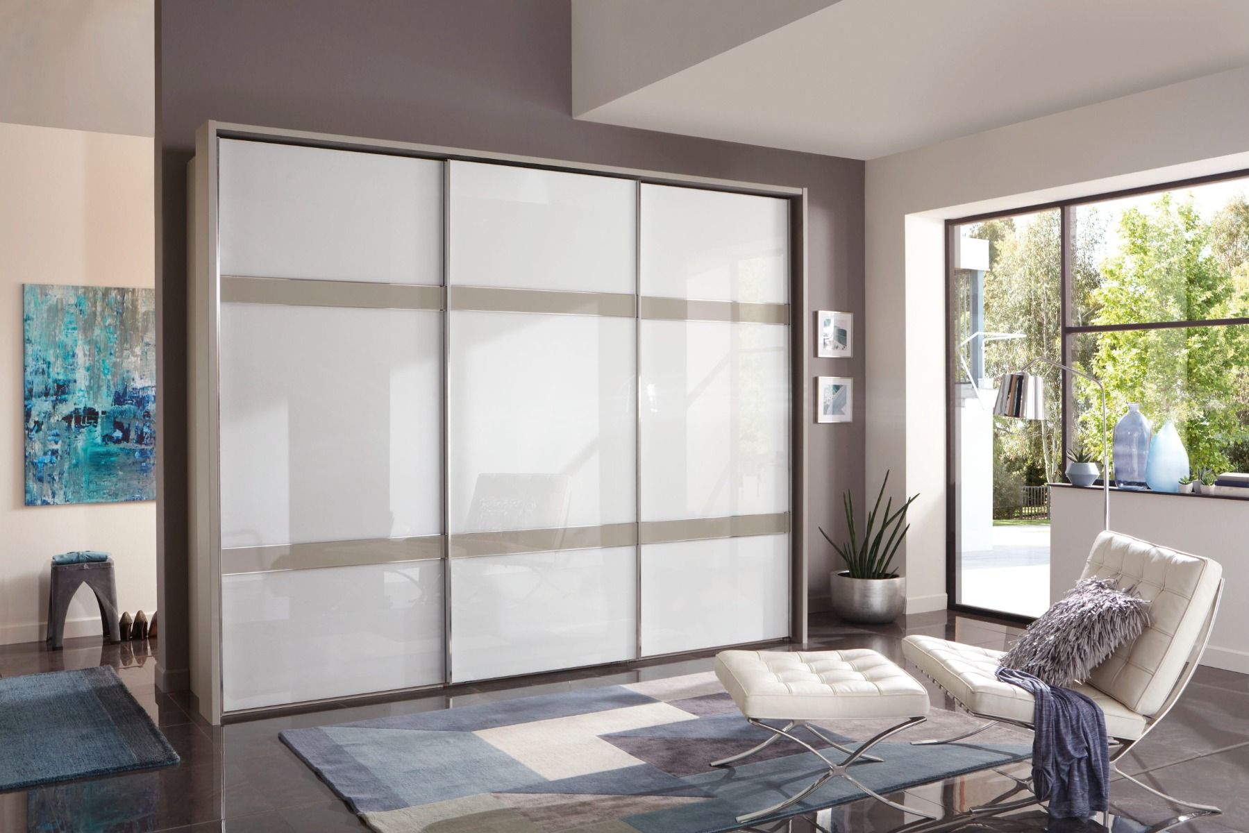 Oakwood Wiemann Rialto Pebble Grey and White Sliding door wardrobe - 217Height
