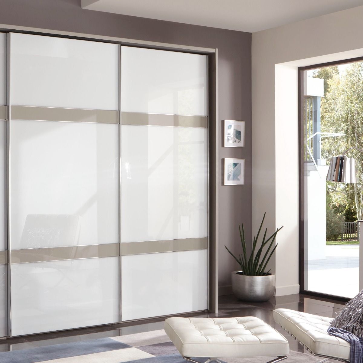 Oakwood Wiemann Rialto Pebble Grey and White Sliding door wardrobe - 217Height