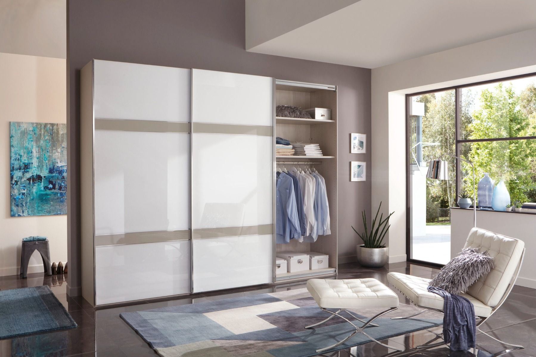 Oakwood Wiemann Rialto Pebble Grey and White Sliding door wardrobe - 217Height
