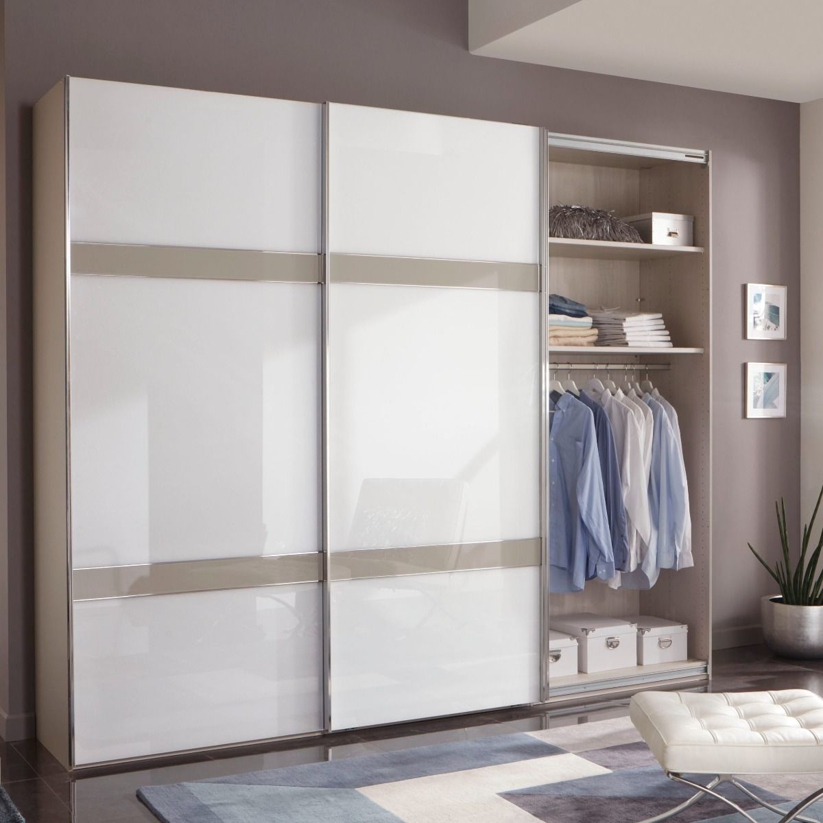 Oakwood Wiemann Rialto Pebble Grey and White Sliding door wardrobe - 217Height