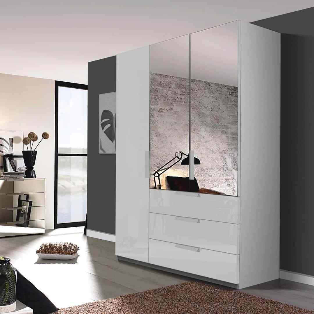 Oakwood Rauch Miramar Lynx Silk Grey Glass & Mirror Front 3 Hinged Door Combi Wardrobe