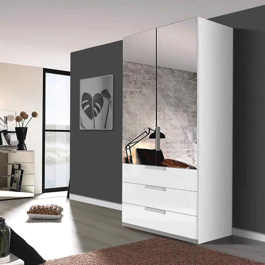 Oakwood Rauch Miramar Lynx Type 6 White Glass & Mirror Front 2 Door Hinged Combi Wardrobe