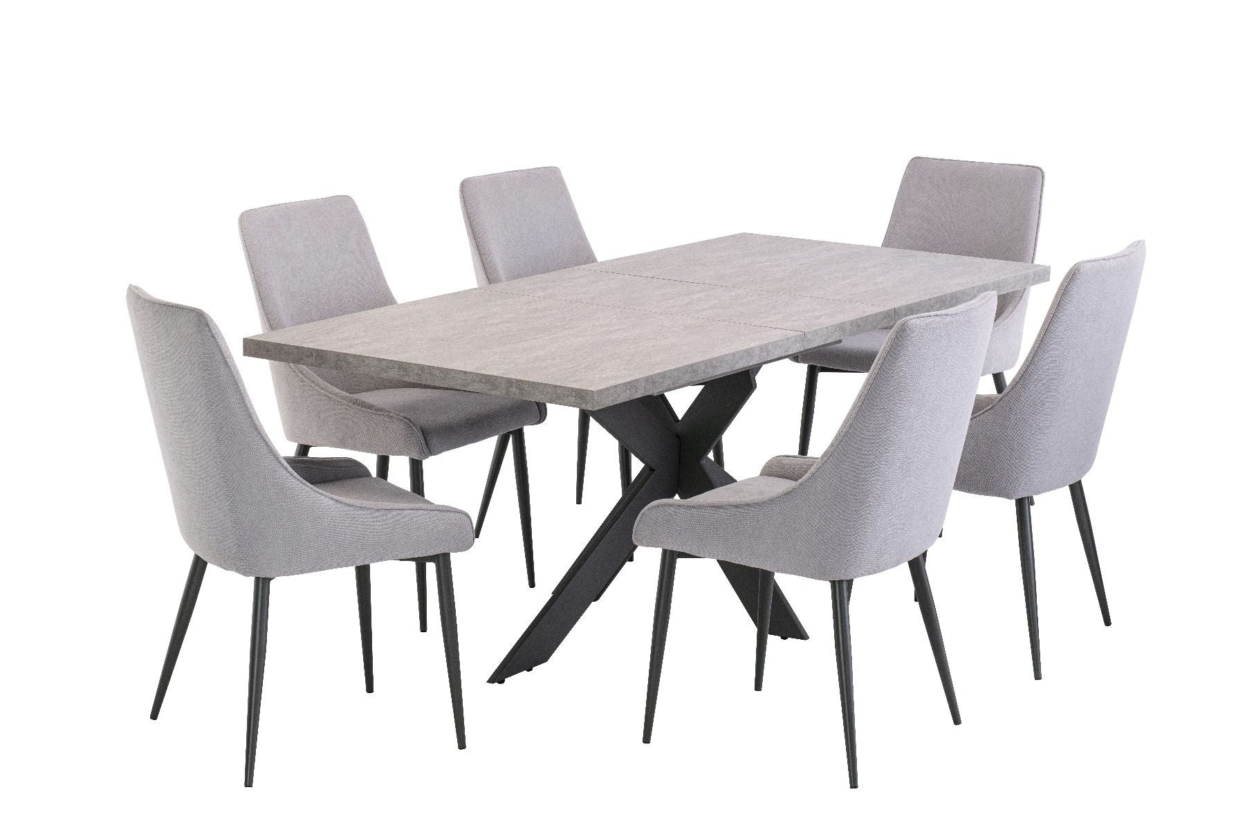 Oakwood Rimini 1.6 (+0.4)m Extending Dining Table - Light Grey with Rimini Dining Chairs - Grey Fabric