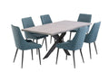 Oakwood Rimini 1.6 (+0.4)m Extending Dining Table - Light Grey with Rimini Dining Chairs - Teal/Grey Fabric