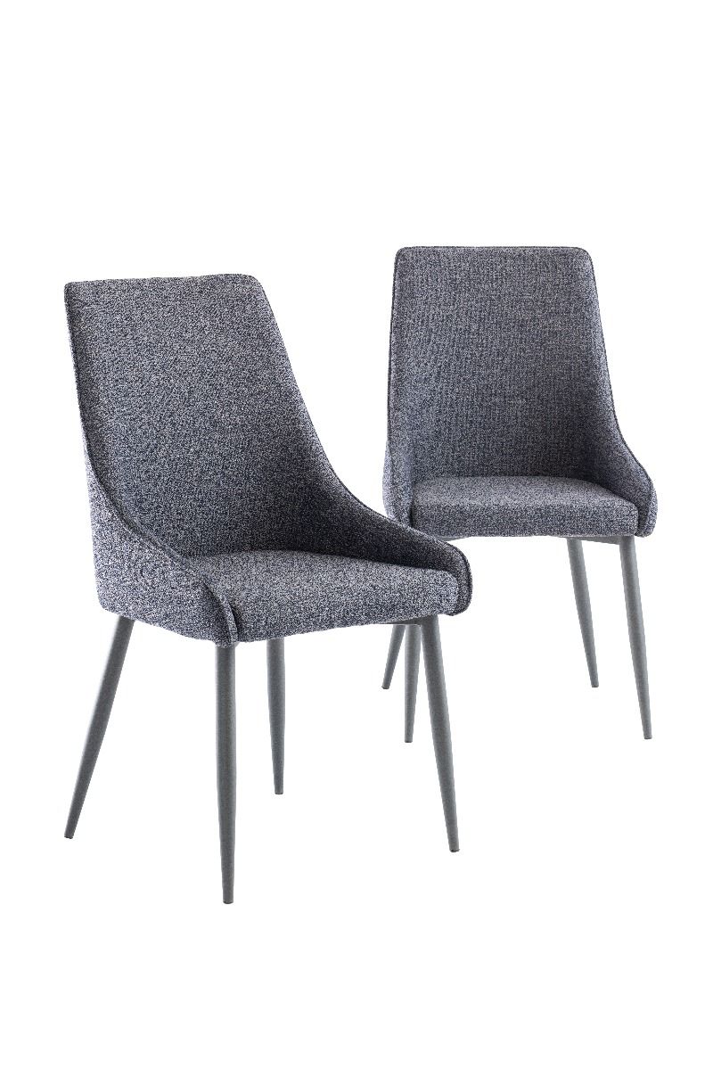 Oakwood Rimini 1.2m Round Dining Table - Light Grey with Rimini Dining Chairs - Blue/Grey Fabric