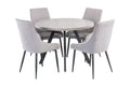 Oakwood Rimini 1.07m Round Dining Table - Light Grey with Rimini Dining Chairs - Grey Fabric