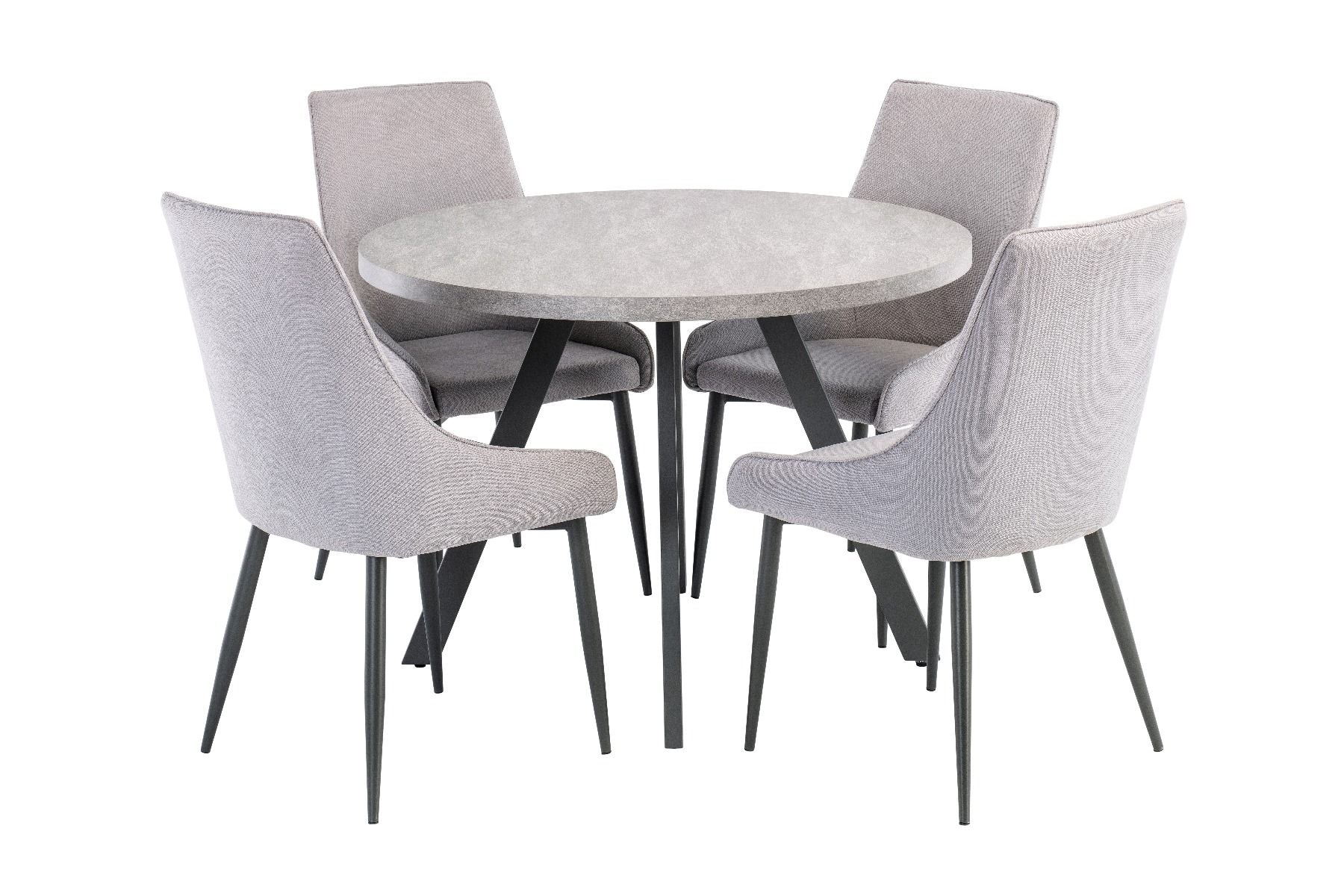 Oakwood Rimini 1.07m Round Dining Table - Light Grey with Rimini Dining Chairs - Grey Fabric