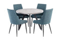 Oakwood Rimini 1.07m Round Dining Table - Light Grey with Rimini Dining Chairs - Teal/Grey Fabric