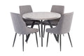 Oakwood Rimini 1.07m Round Dining Table - Light Grey with Rimini Dining Chairs - Mineral Grey Fabric