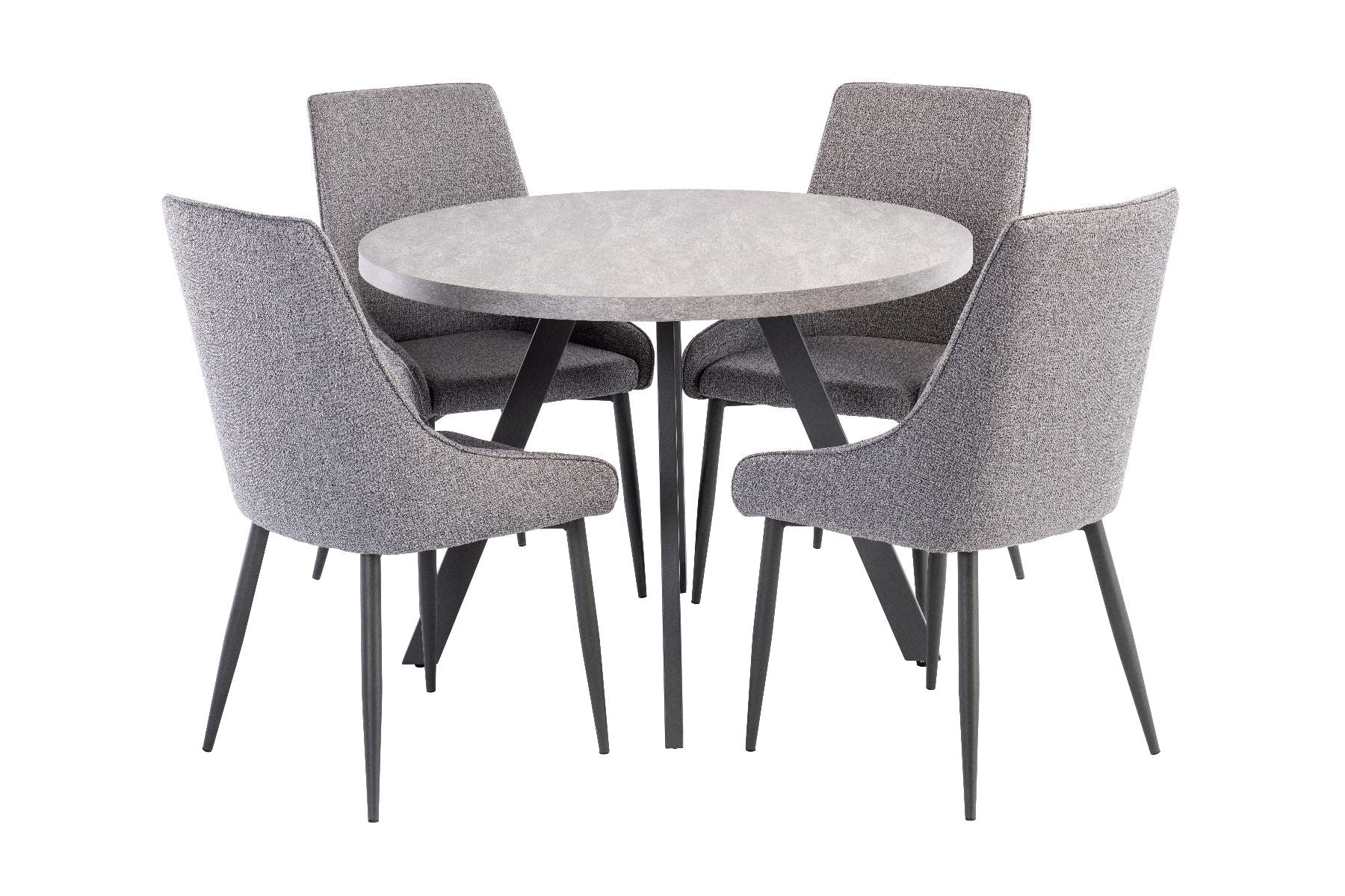 Oakwood Rimini 1.07m Round Dining Table - Light Grey with Rimini Dining Chairs - Mineral Grey Fabric