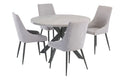 Oakwood Rimini 1.2m Round Dining Table - Light Grey with Rimini Dining Chairs - Grey Fabric