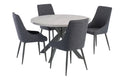 Oakwood Rimini 1.2m Round Dining Table - Light Grey with Rimini Dining Chairs - Blue/Grey Fabric