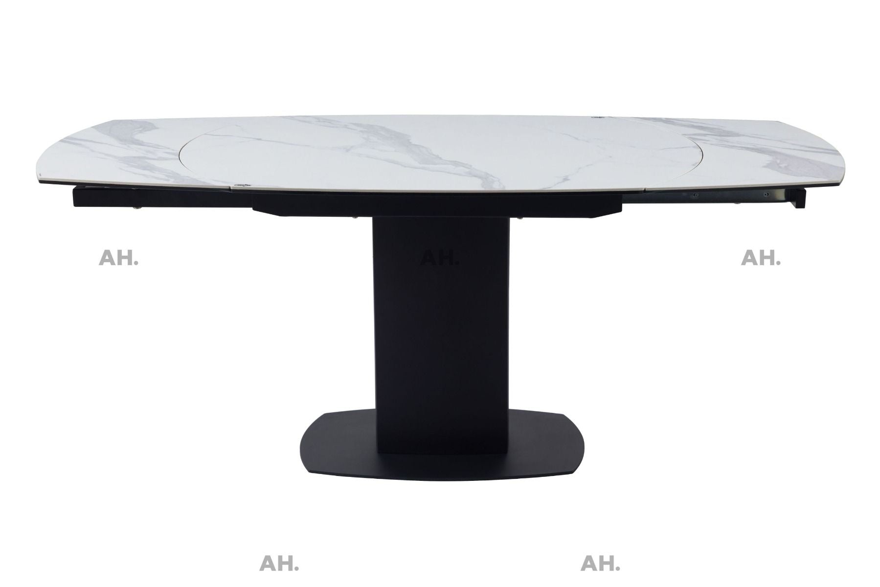 Oakwood Motion White Ceramic Swivel Extending Dining Table With Nicole Dining Chairs