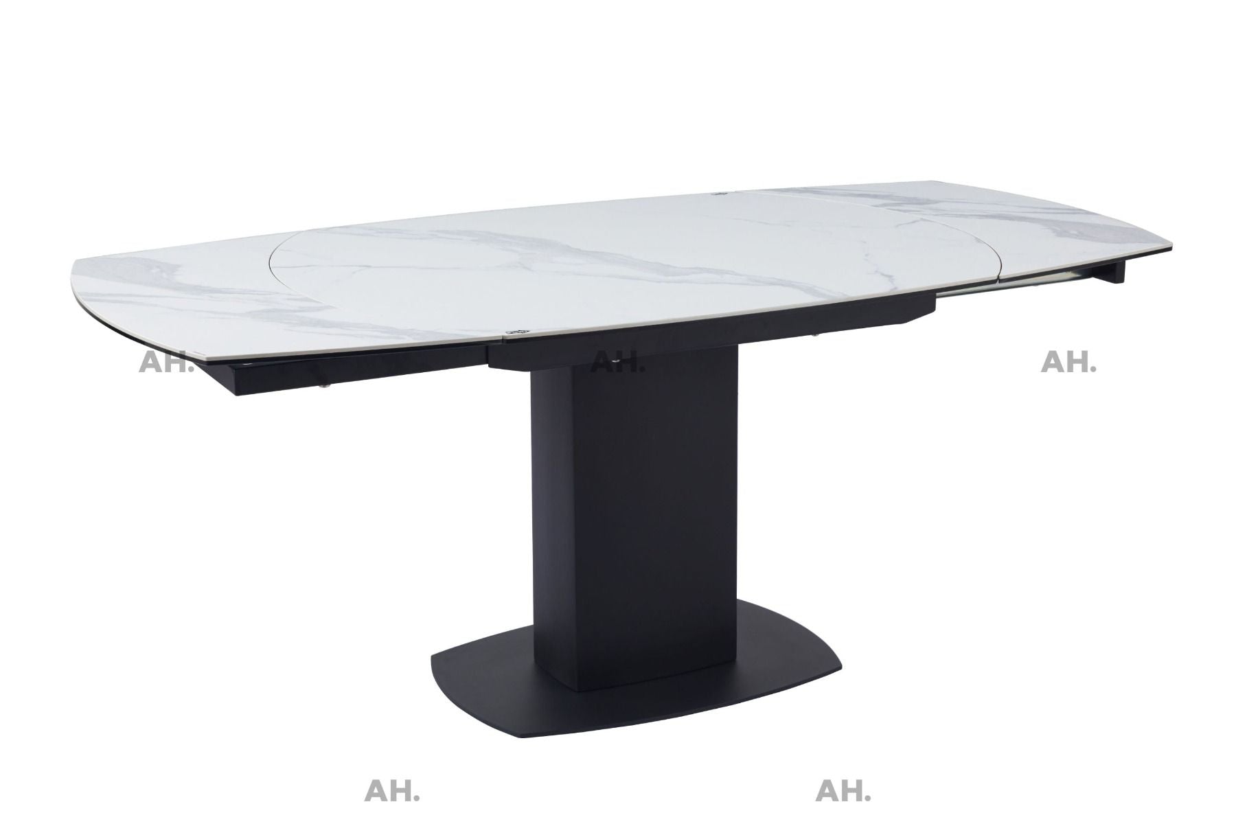 Oakwood Motion White Ceramic Swivel Extending Dining Table With Nicole Dining Chairs